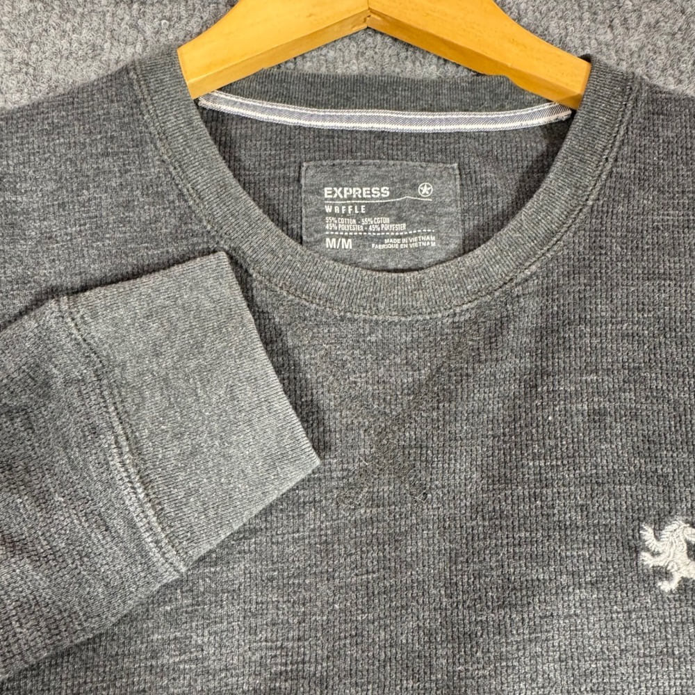 Express Waffle Knit Thermal Long Sleeve Mens Size Medium Gray Cotton Blend GUC